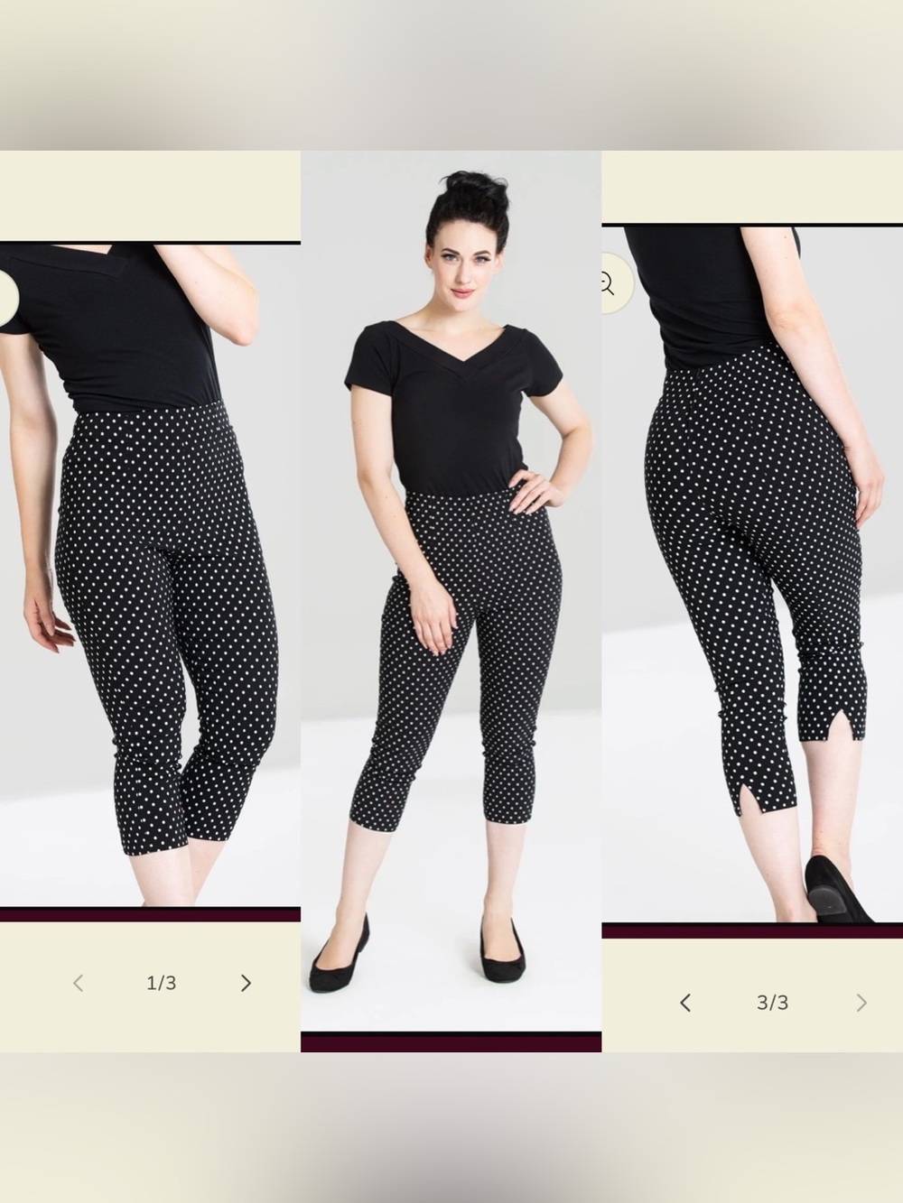 💕2/$44💕hell bunny black white polka dot capri pants